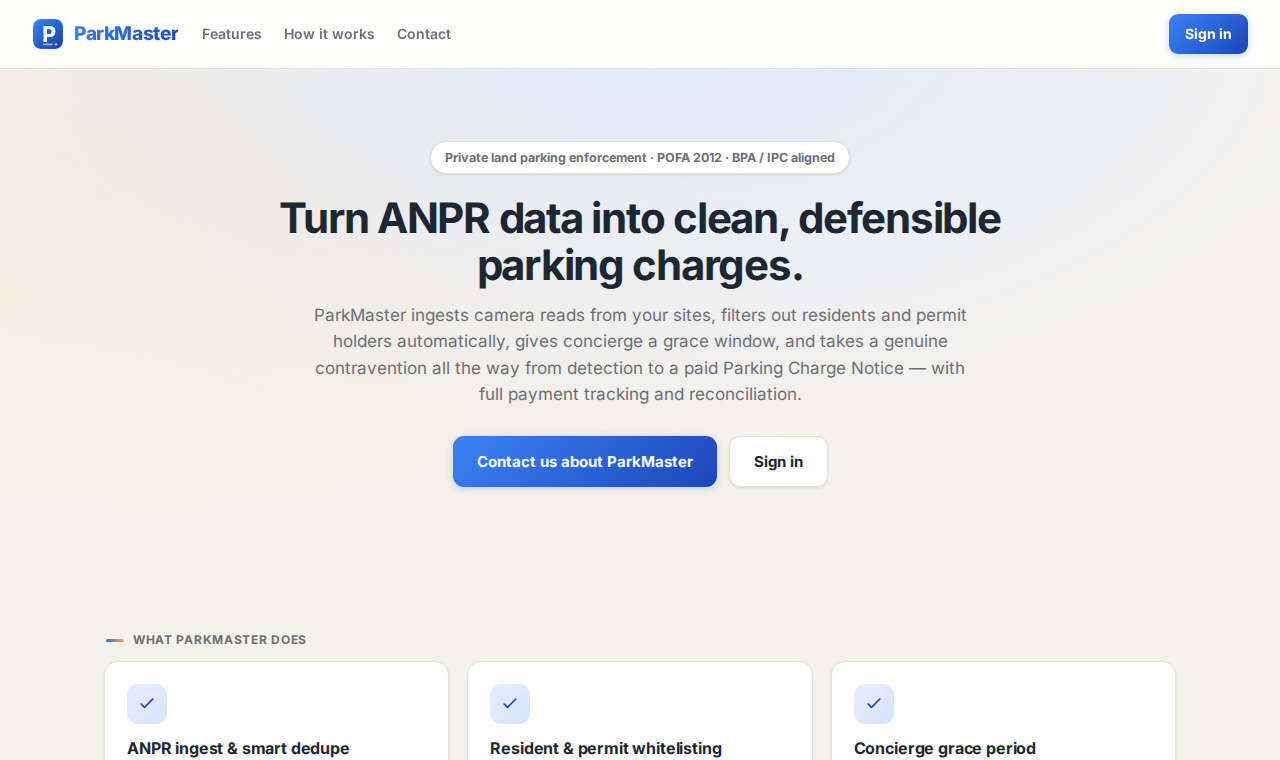 The ParkMaster platform — turning ANPR data into clean, defensible parking charges